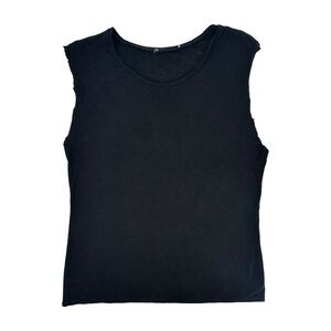 OZMA of California Black Wild Raw Silk Noil Loose Fit Sleeveless Shirt Tank Top